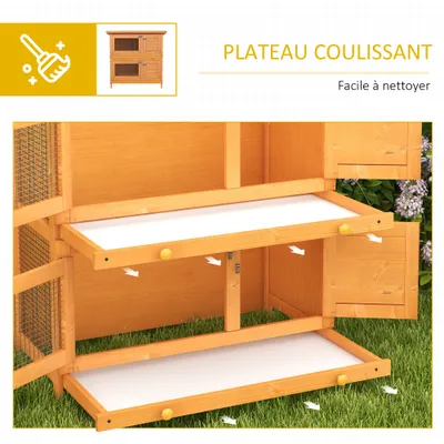 PawHut - Cage à Lapin Double Niveau Plateaux Coulissants H.90 cm