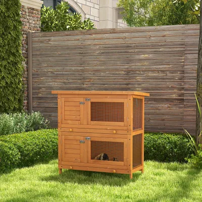 PawHut - Cage à Lapin Double Niveau Plateaux Coulissants H.90 cm