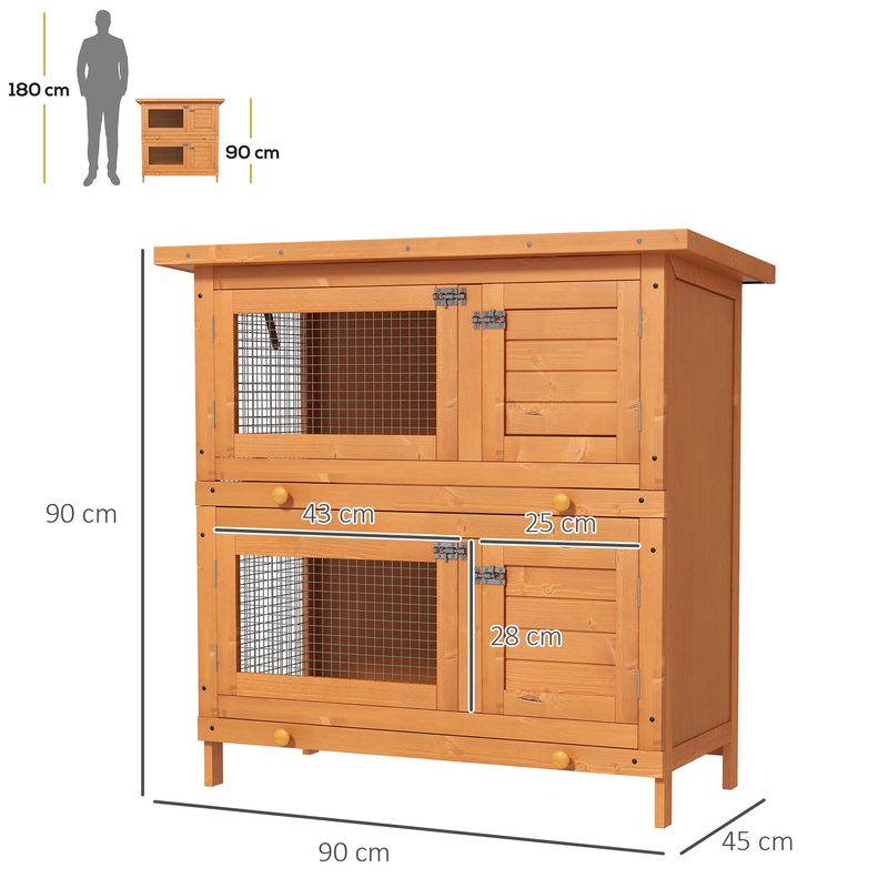 PawHut - Cage à Lapin Double Niveau Plateaux Coulissants H.90 cm