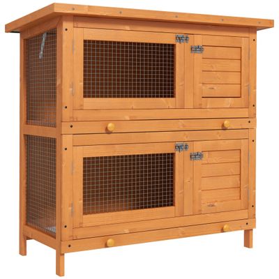 PawHut - Cage à Lapin Double Niveau Plateaux Coulissants H.90 cm