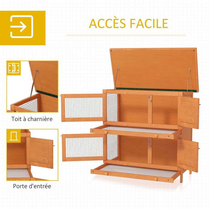 PawHut - Cage à Lapin Double Niveau Plateaux Coulissants H.90 cm