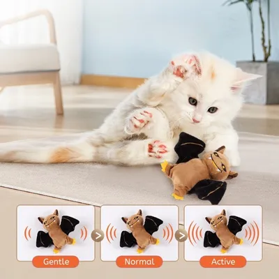 FurryFusion Jouet réaliste pour chat en forme de chauve-souris