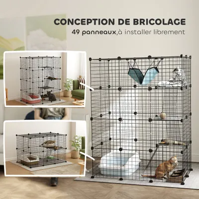 PawHut - cage d'intérieur enclos pour chat - noir PawHut - cage d'intérieur enclos pour chat - noir