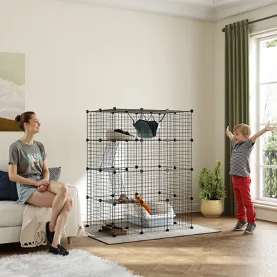 PawHut - cage d'intérieur enclos pour chat - noir PawHut - cage d'intérieur enclos pour chat - noir