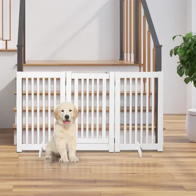 PawHut - Barrière modulable pliable porte verrouillable intégrée blanc