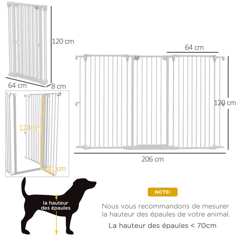PawHut - Barrière pliable 3 panneaux verrouillable H.120 cm - blanc