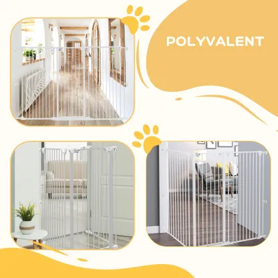 PawHut - Barrière pliable 3 panneaux verrouillable H.120 cm - blanc