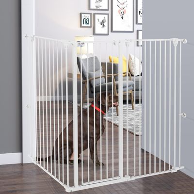 PawHut ? Barrière de sécurité pliable chien 3 panneaux porte blanc