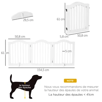PawHut ? Barrière modulable pliable 154,5L x 61H cm MDF blanc