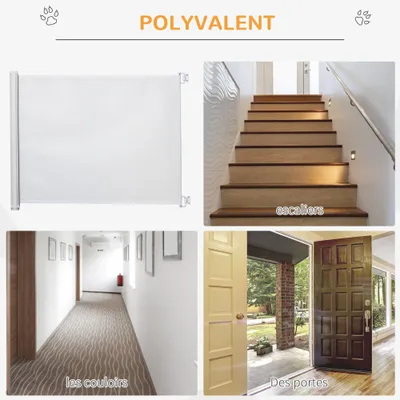 PawHut - Barrière Animaux Rétractable H.83 cm - Blanc