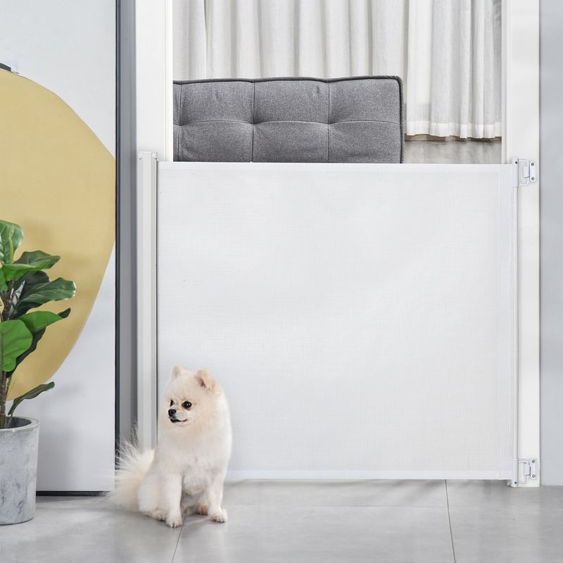 PawHut - Barrière Animaux Rétractable H.83 cm - Blanc