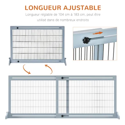 PawHut - barrière sécurité chien réglable autoportante H.69 cm - gris