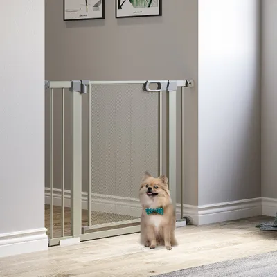 PawHut - Barrière Sécurité Animaux Réglable H.75-103 cm - Gris