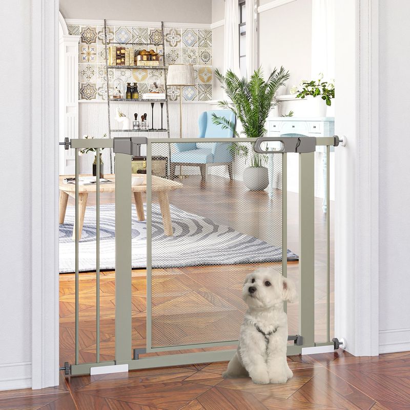 PawHut - Barrière Sécurité Animaux Réglable H.75-103 cm - Gris