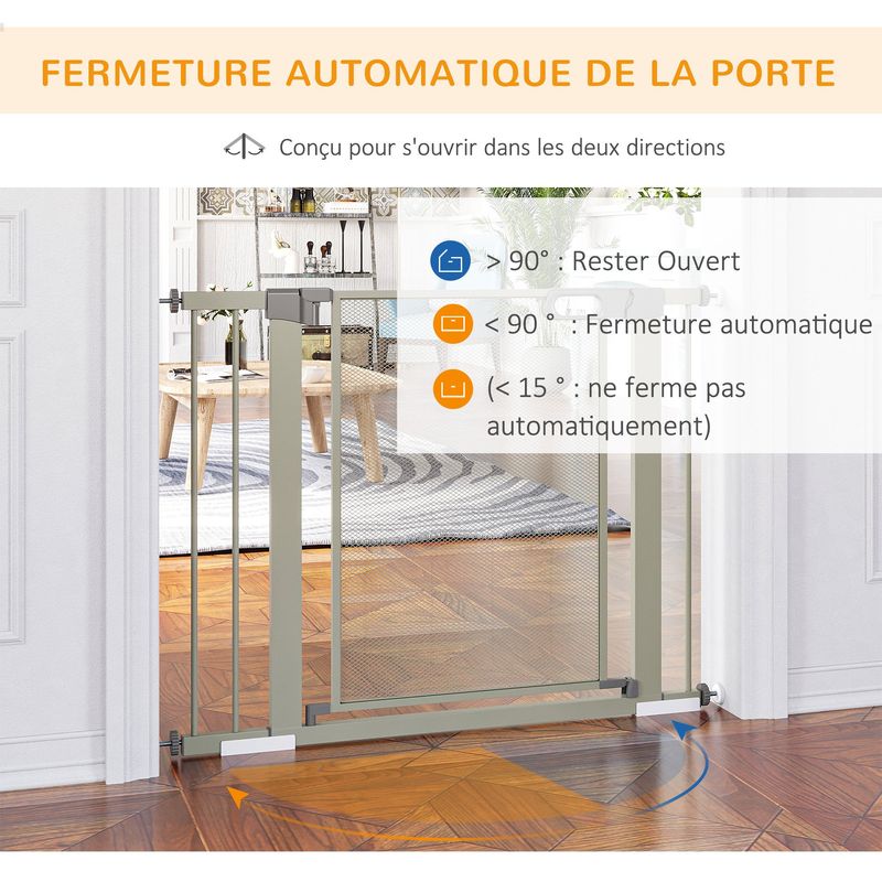 PawHut - Barrière Sécurité Animaux Réglable H.75-103 cm - Gris