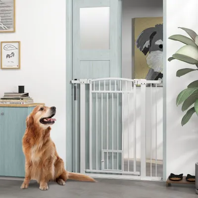 PawHut - Barrière Chien Extensible Double Verrouillage L.76-104 cm - Blanc