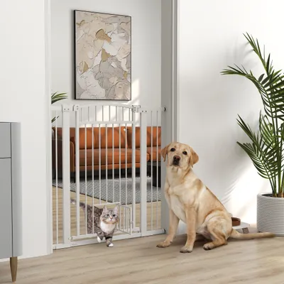 PawHut - Barrière Chien Extensible Double Verrouillage L.76-104 cm - Blanc