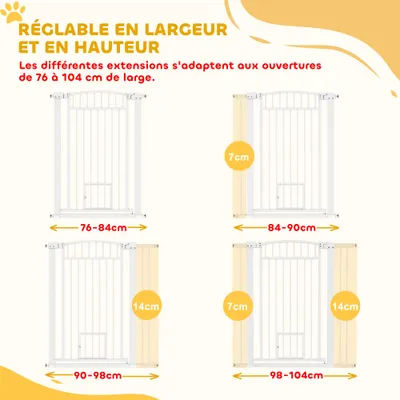 PawHut - Barrière Chien Extensible Double Verrouillage L.76-104 cm - Blanc