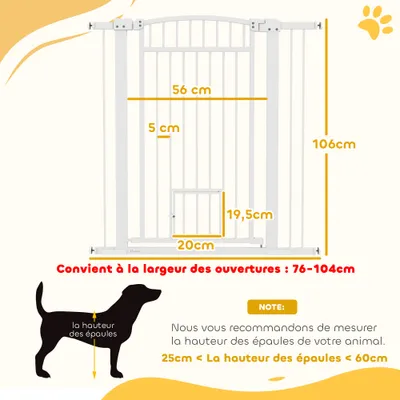 PawHut - Barrière Chien Extensible Double Verrouillage L.76-104 cm - Blanc