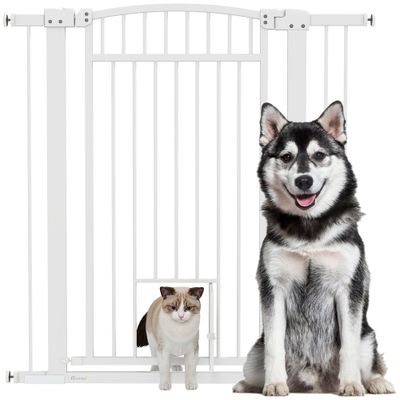 PawHut - Barrière Chien Extensible Double Verrouillage L.76-104 cm - Blanc