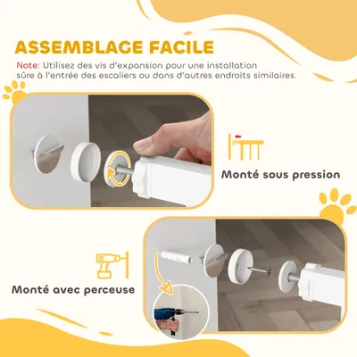 PawHut - Barrière Chien Extensible Double Verrouillage L.76-104 cm - Blanc