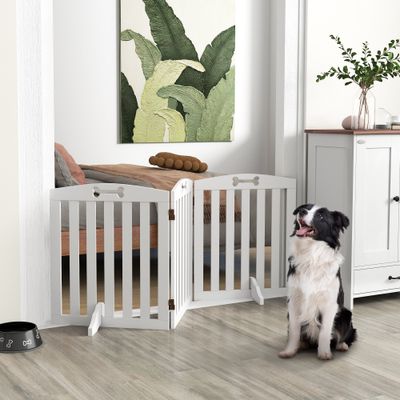 PawHut - Barrière de sécurité chien pliable adaptable motif os blanc