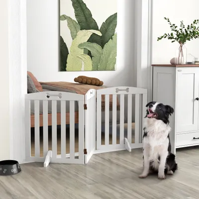 PawHut - Barrière de sécurité chien pliable adaptable motif os blanc