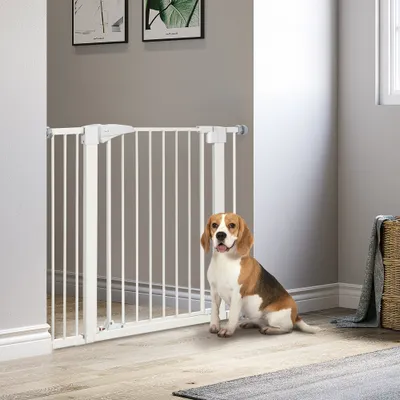 PawHut ? Barrière de sécurité animaux réglable avec porte acier blanc