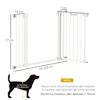 PawHut ? Barrière de sécurité animaux réglable avec porte acier blanc