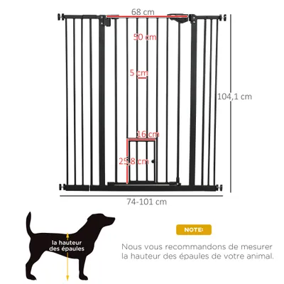 PawHut - barrière sécurité chien double verrouillage H.104 cm - noir PawHut - barrière sécurité chien double verrouillage H.104 cm - noir