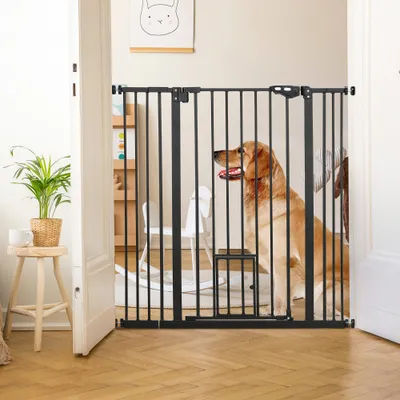 PawHut - barrière sécurité chien double verrouillage H.104 cm - noir PawHut - barrière sécurité chien double verrouillage H.104 cm - noir