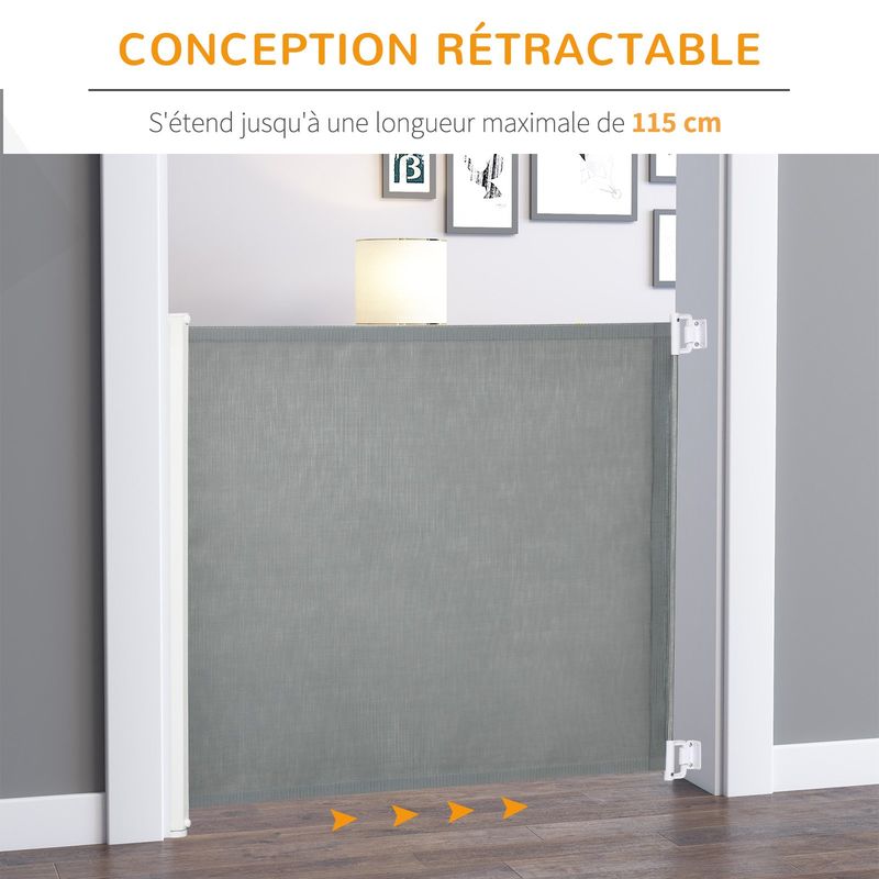 PawHut - Barrière Animaux Rétractable Automatique H.83 cm - Gris