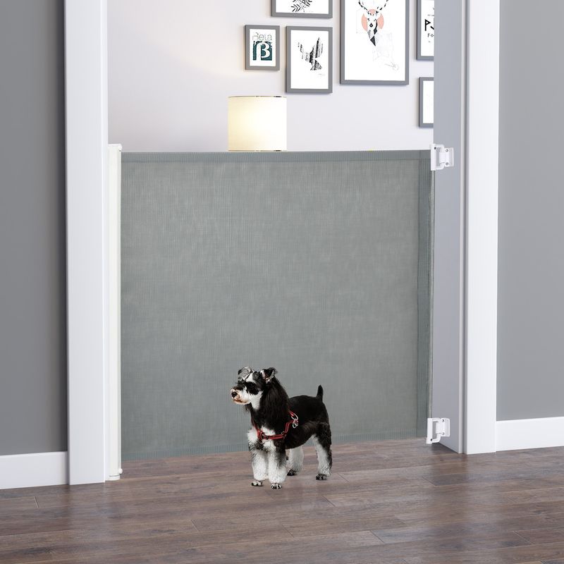 PawHut - Barrière Animaux Rétractable Automatique H.83 cm - Gris
