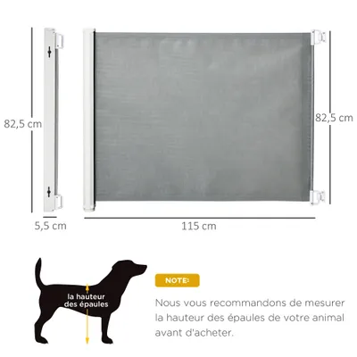 PawHut - Barrière Animaux Rétractable Automatique H.83 cm - Gris