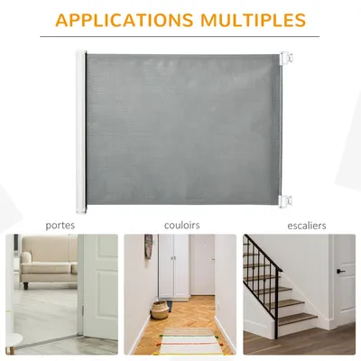 PawHut - Barrière Animaux Rétractable Automatique H.83 cm - Gris