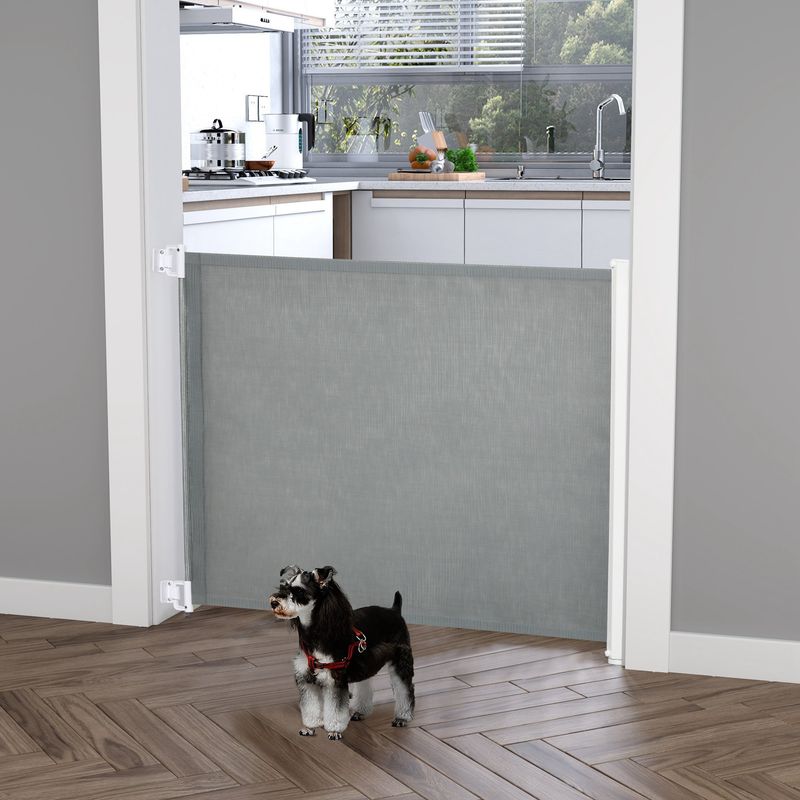 PawHut - Barrière Animaux Rétractable Automatique H.83 cm - Gris