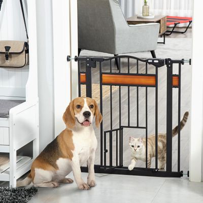 PawHut - Barrière de sécurité chien L74-80cm 2 portes verrouillables