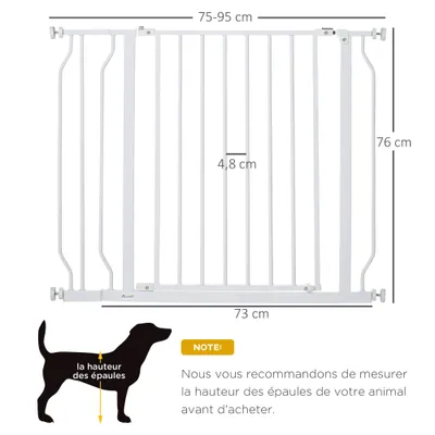 PawHut - barrière sécurité animaux sans perçage H.75-95 cm - blanc