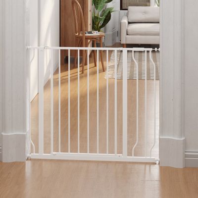 PawHut ? Barrière de sécurité réglable L.75-95 cm porte blanc