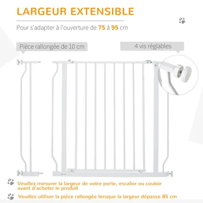 PawHut - barrière sécurité animaux sans perçage H.75-95 cm - blanc