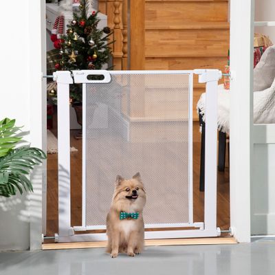 PawHut ? Barrière de sécurité animaux réglable L.75-82 cm porte