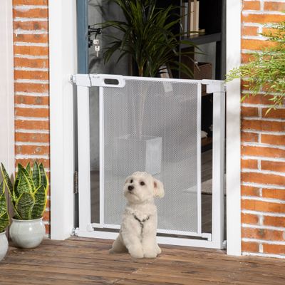 PawHut ? Barrière de sécurité animaux réglable L.75-82 cm porte