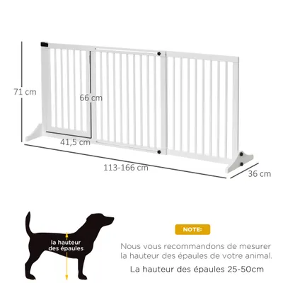PawHut - Barrière Chien Autoportante Réglable H.71 cm - Blanc
