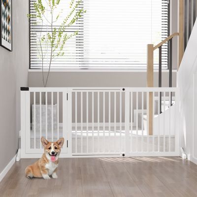 PawHut ? Barrière de sécurité chien autoportante réglable avec porte