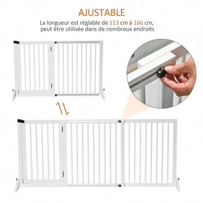 PawHut - Barrière Chien Autoportante Réglable H.71 cm - Blanc