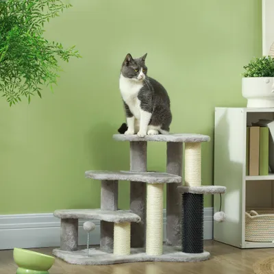 PawHut - escalier chat 3 marches multi-équipement H.50 cm - gris