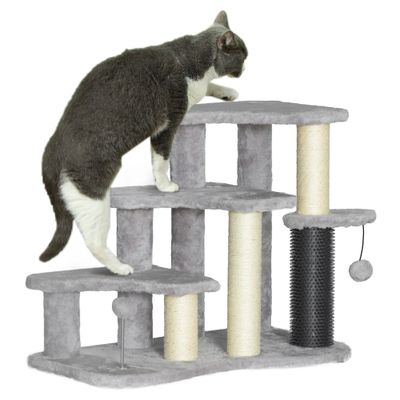 PawHut - escalier chat 3 marches multi-équipement H.50 cm - gris