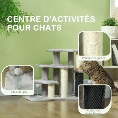 PawHut - escalier chat 3 marches multi-équipement H.50 cm - gris