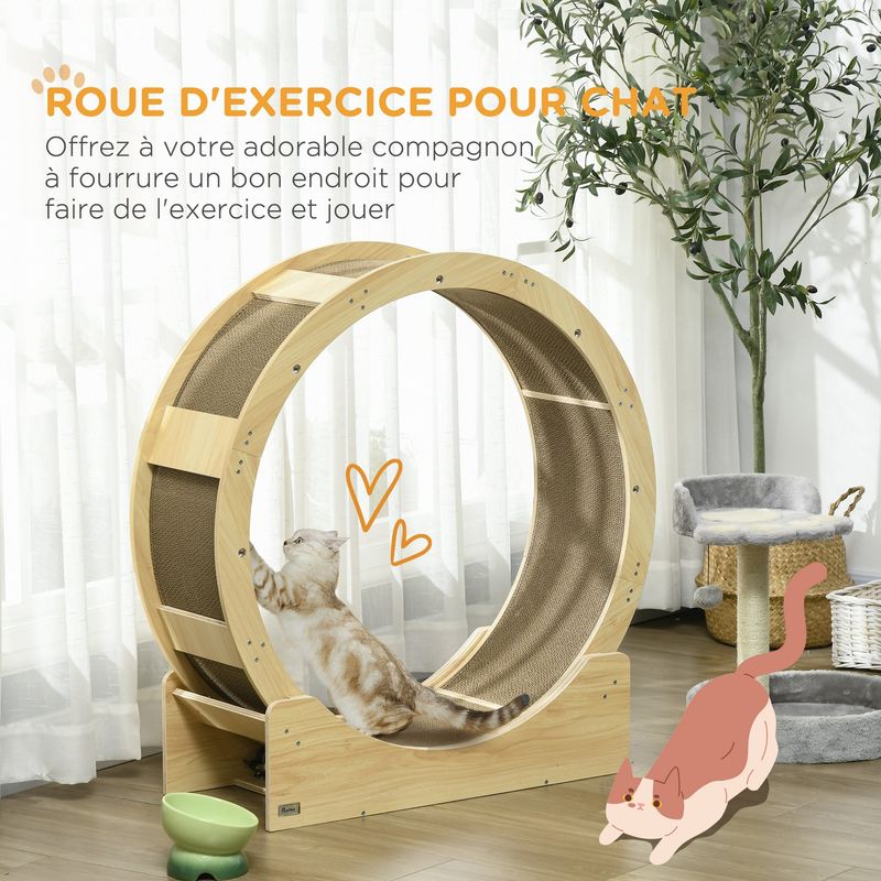 PawHut - roue d'exercice grattoirs pour chat H.94 cm - naturel