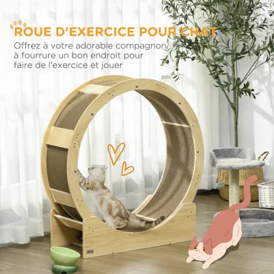 PawHut - roue d'exercice grattoirs pour chat H.94 cm - naturel